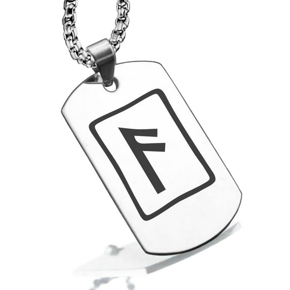 Stainless Steel Elder Futhark Ansuz Rune Dog Tag Pendant Necklace