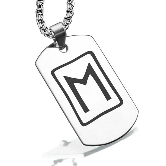 Stainless Steel Elder Futhark Ehwaz Rune Dog Tag Pendant Necklace