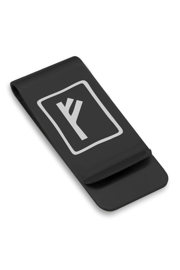 Stainless Steel Elder Futhark Fehu Rune Classic Slim Money Clip Credit Card Holder