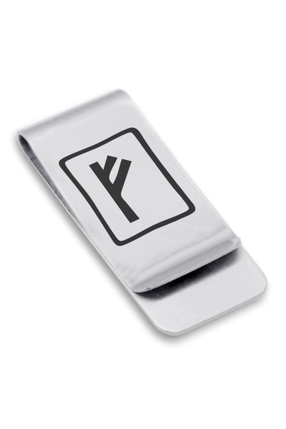 Stainless Steel Elder Futhark Fehu Rune Classic Slim Money Clip Credit Card Holder