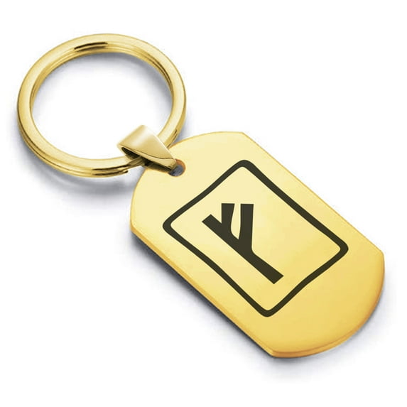 Stainless Steel Elder Futhark Fehu Rune Dog Tag Keychain Circle Ring