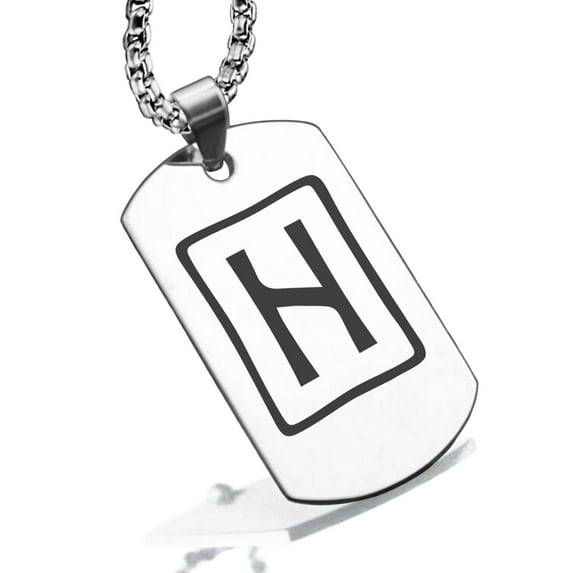 Stainless Steel Elder Futhark Hagalaz Rune Dog Tag Pendant Necklace