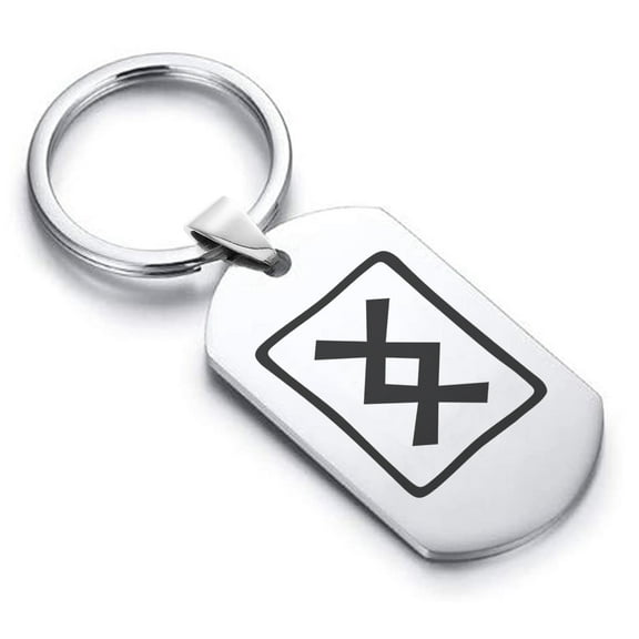 Stainless Steel Elder Futhark Inguz Rune Dog Tag Keychain Circle Ring