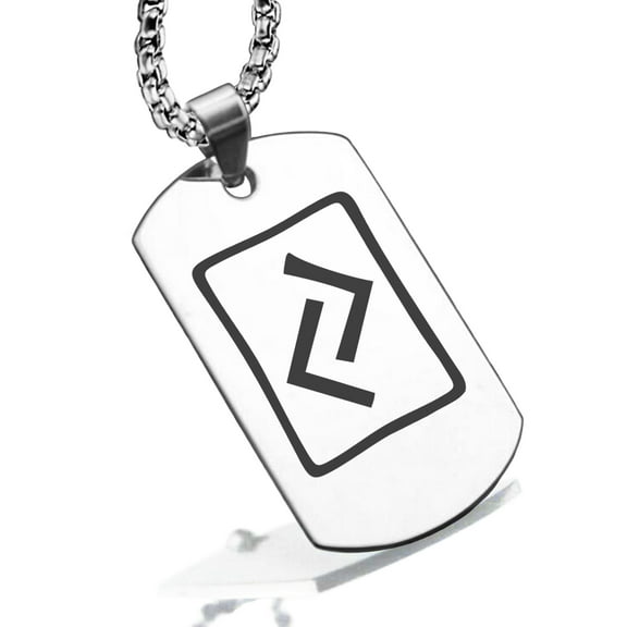 Stainless Steel Elder Futhark Jera Rune Dog Tag Pendant Necklace