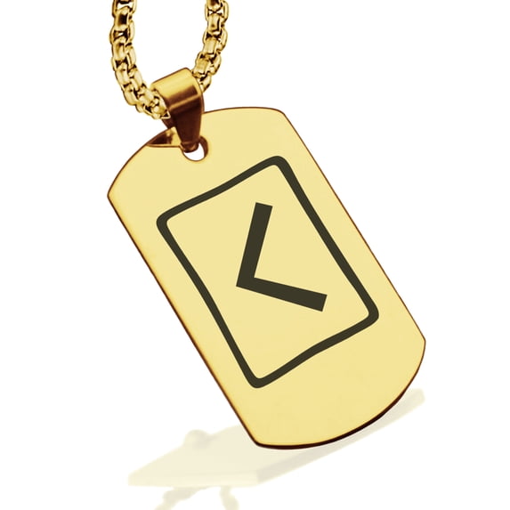 Stainless Steel Elder Futhark Kenaz Rune Dog Tag Pendant Necklace