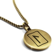 Stainless Steel Elder Futhark Laguz Rune Round Medallion Pendant Necklace