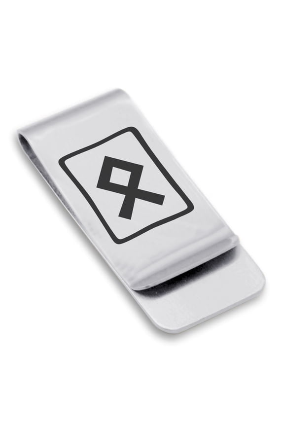 Stainless Steel Elder Futhark Othala Rune Classic Slim Money Clip Credit Card Holder