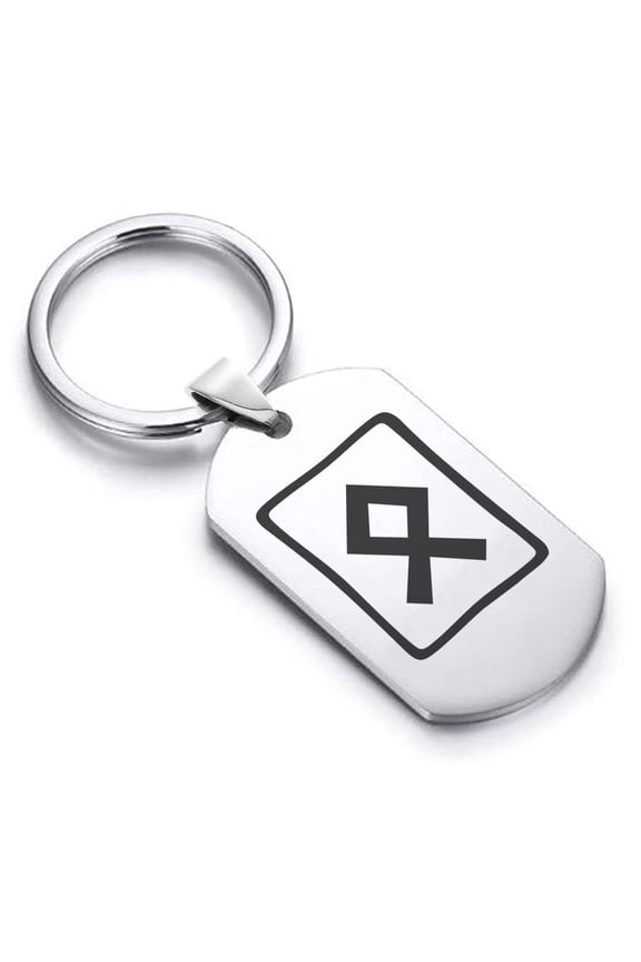 Stainless Steel Elder Futhark Othala Rune Dog Tag Keychain Circle Ring