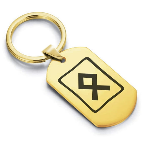 Stainless Steel Elder Futhark Othala Rune Dog Tag Keychain Circle Ring
