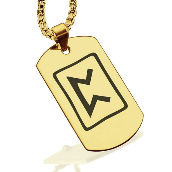 Stainless Steel Elder Futhark Perdhro Rune Dog Tag Pendant Necklace