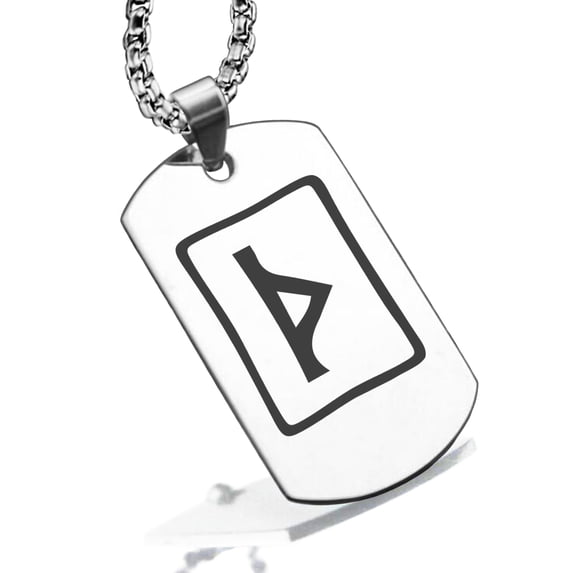 Stainless Steel Elder Futhark Thurisaz Rune Dog Tag Pendant Necklace