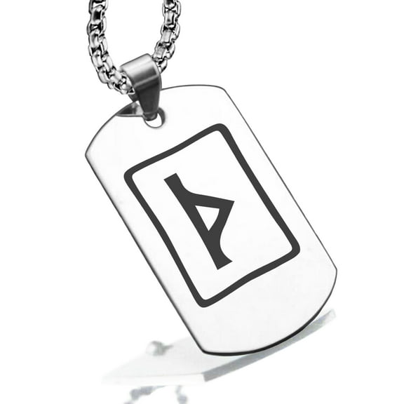 Stainless Steel Elder Futhark Thurisaz Rune Dog Tag Pendant Necklace