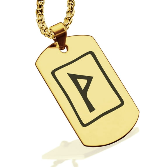 Stainless Steel Elder Futhark Wunjo Rune Dog Tag Pendant Necklace