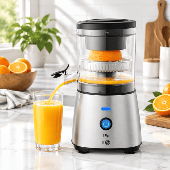 Stainless Steel Electric Citrus Juicer, Hands-free One-touch Squeezer for Oranges Lemons Limes