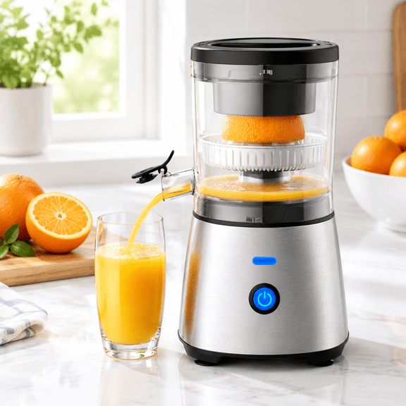 Stainless Steel Electric Citrus Juicer, Hands-free One-touch Squeezer for Oranges Lemons Limes