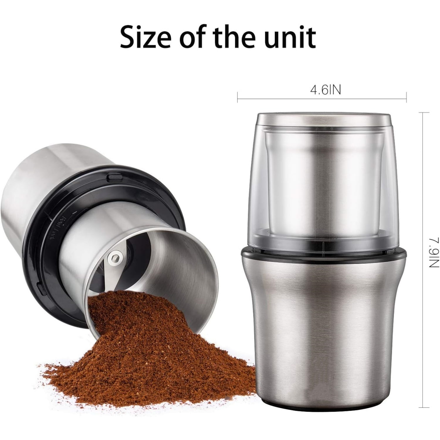Stainless Steel Electric Dried Spice and Coffee Grinder,2 in 1 Wet and Dry, Removable Cups, Dishwasher Safe