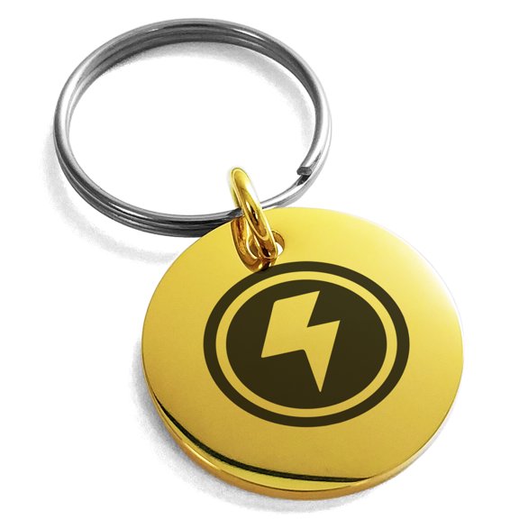 Tioneer Stainless Steel Electric Element Rune Engraved Small Medallion Circle Charm Keychain Keyring Premier