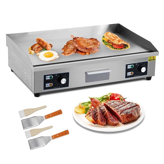 Stainless Steel Electric Griddle, 29 Inch Commercial Electric Griddle, 3000W Countertop Non-Stick Teppanyaki Grill with 2 Shovels and 2 Brushes for Restaurant Kitchen, Full Flat