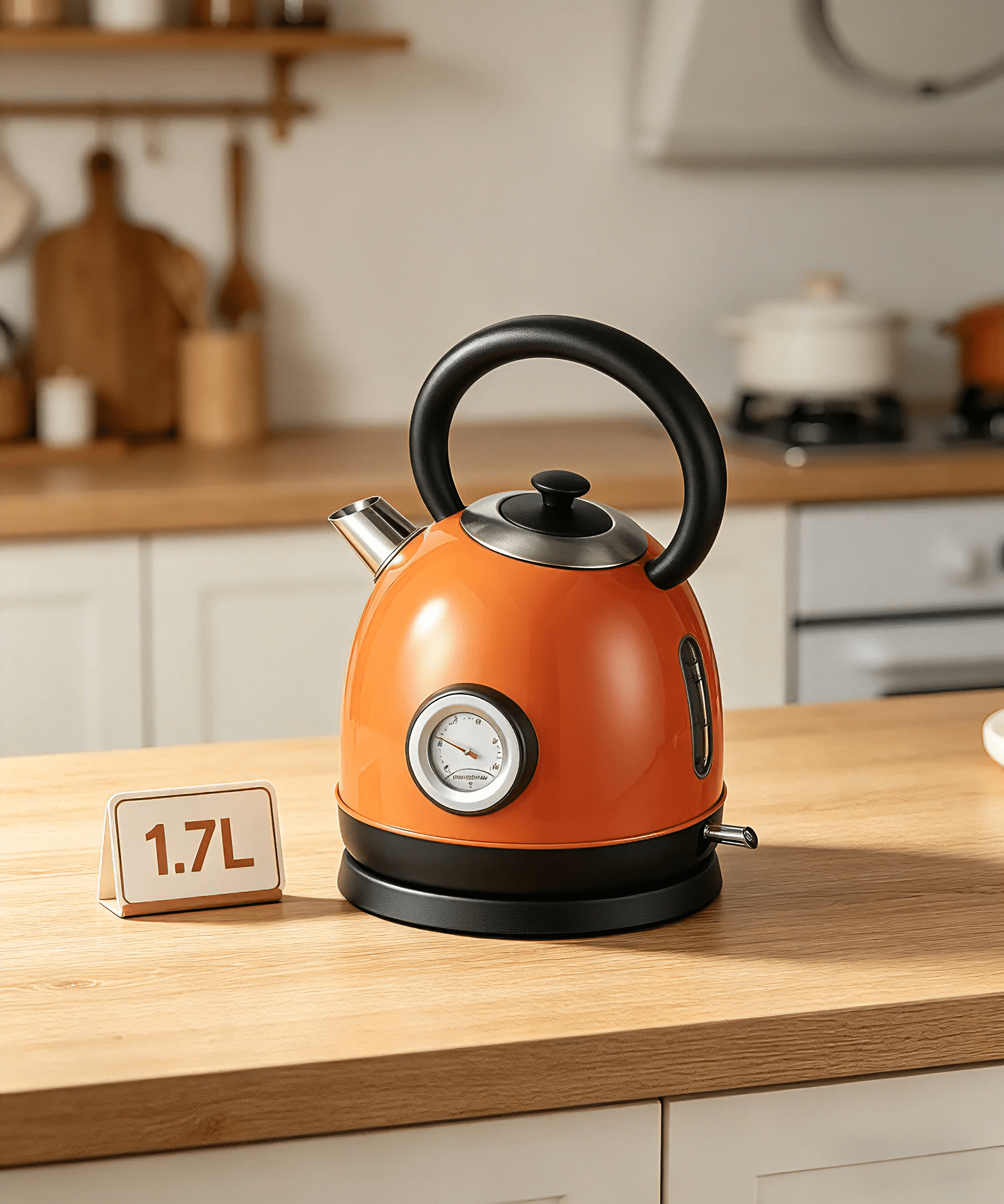 Stainless Steel Electric Kettle 1.7L with Thermometer 1100W Fast Boiling Auto Shut Off