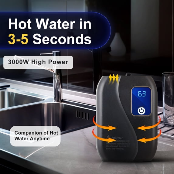 Stainless Steel Electric Tankless Water Heater 110V 3000W, Black ...