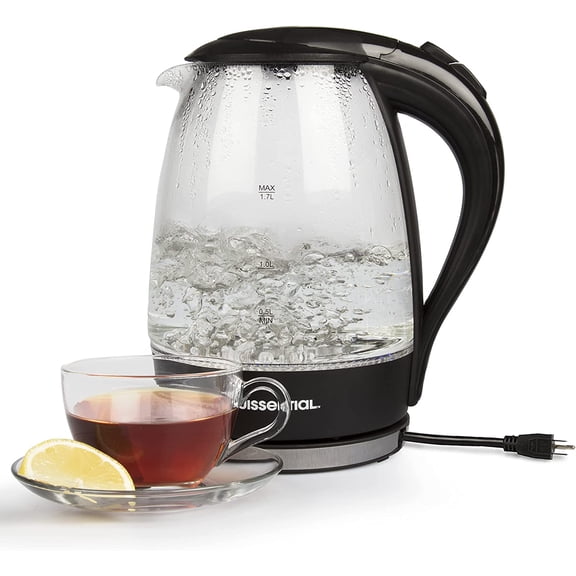 Stainless Steel Electric Water Kettle 1.7 Liter, Fast Heating with Auto Shut-Off and Boil-Dry Protection, Cordless, LED Light Indicator, Black