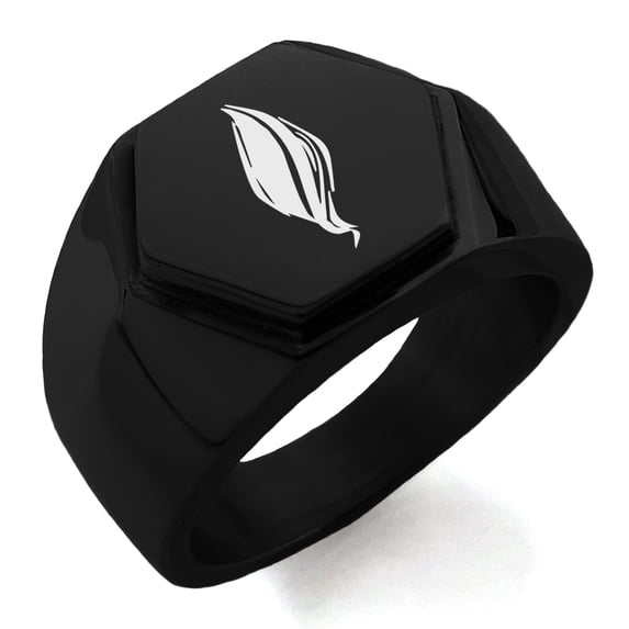 Stainless Steel Elemental Fire Nation Engraved Hexagon Crest Flat Top Biker Style Polished Ring