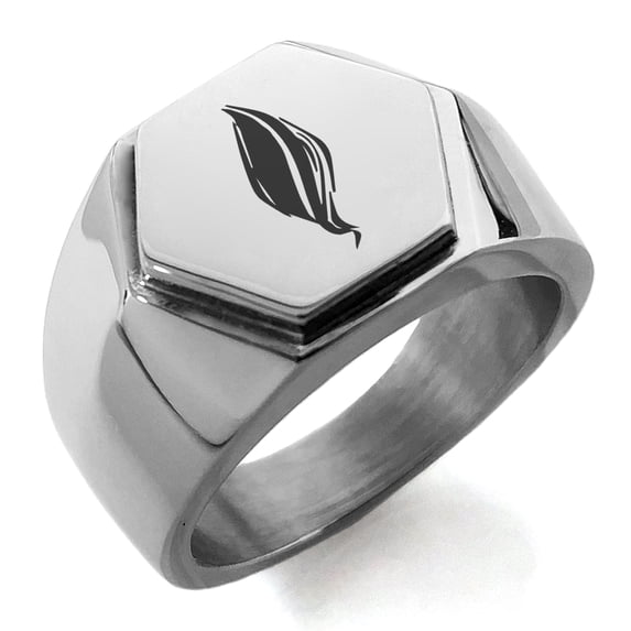 Tioneer Stainless Steel Elemental Fire Nation Engraved Hexagon Crest Flat Top Biker Style Polished Ring
