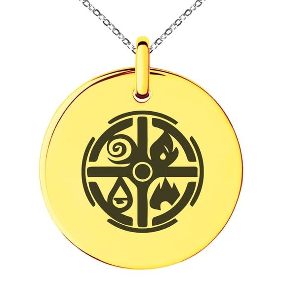 Tioneer Stainless Steel Elementalism Magic Rune Engraved Small Medallion Circle Charm Pendant Necklace
