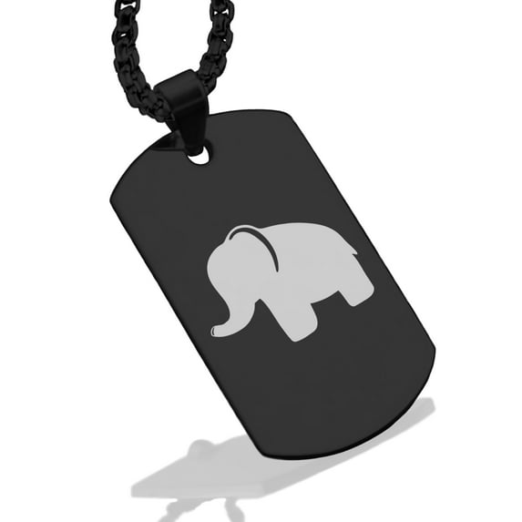 Stainless Steel Elephant Good Luck Charm Dog Tag Pendant Necklace