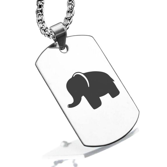 Stainless Steel Elephant Good Luck Charm Dog Tag Pendant Necklace
