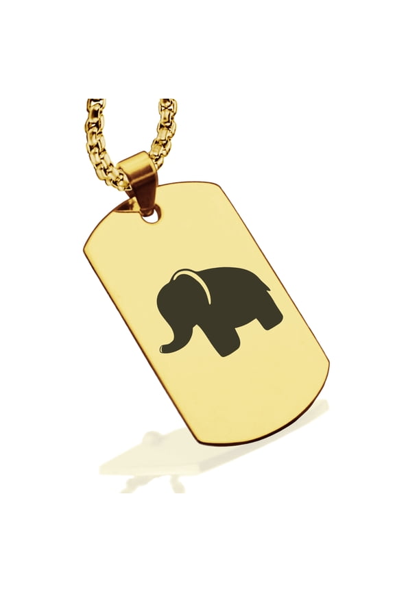 Stainless Steel Elephant Good Luck Charm Dog Tag Pendant Necklace