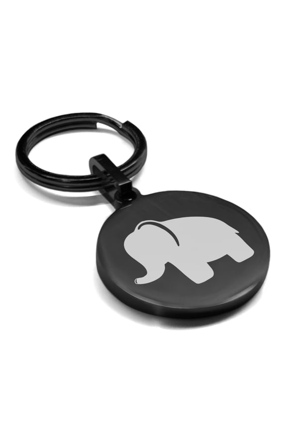 Stainless Steel Elephant Good Luck Charm Round Medallion Keychain Circle Ring
