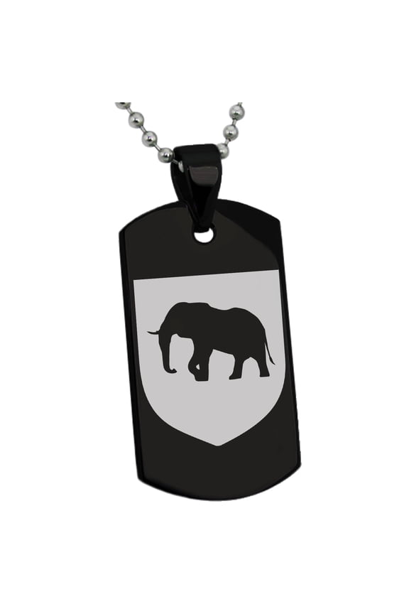 Stainless Steel Elephant Strength Coat of Arms Shield Engraved Dog Tag Pendant Necklace