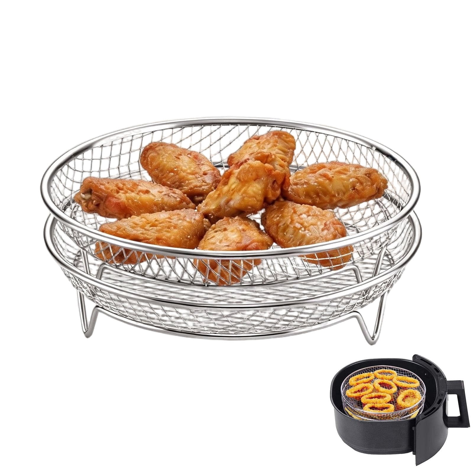 Steel Mesh Rack Stainless Steel Elevated Air Fryer Rack, 3D Circulation Oil-Draining ...