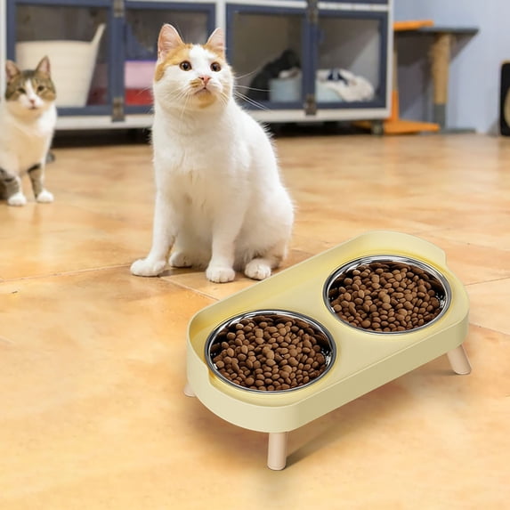 Stainless Steel Elevated Dog Bowl Double Bowl Set Non-Slip Base Neck Protection Pet Food Water Bowl for Small Dogs Cats Easy Clean Dishwasher Safe Pet Feeding Supplies Kitchen Pet Accessories