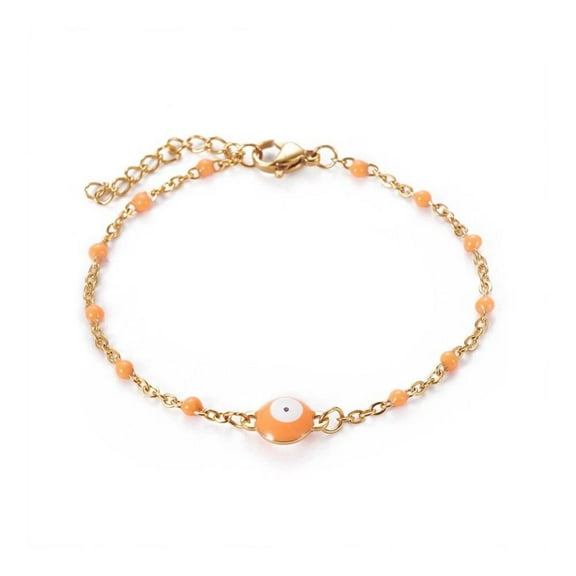 Stainless Steel Enamel Chain Bracelet Lobster Evil Eye Gold Adjustable 2Mm A110