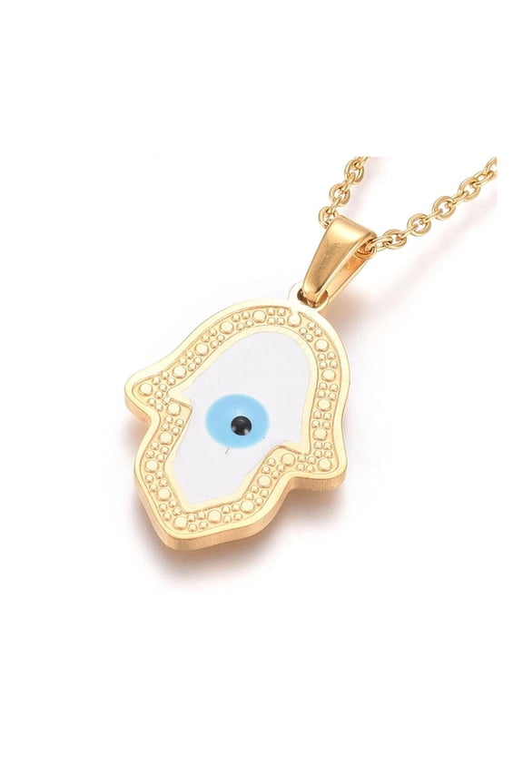 Stainless Steel Enamel Pendant Necklace Lobster Hamsa Evil Eye Gold 17.5" A251