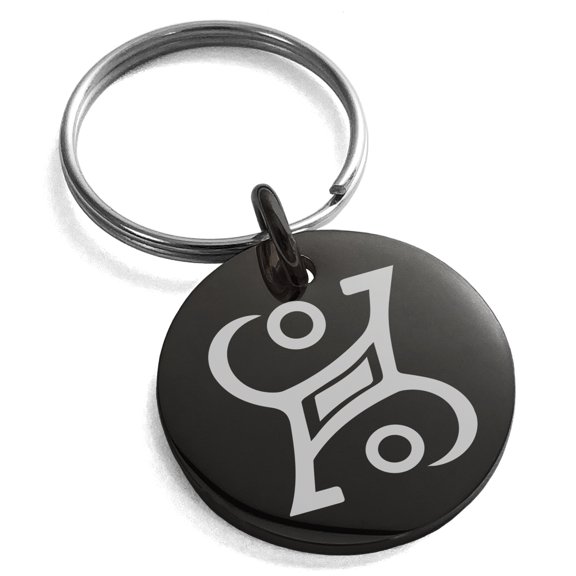 Stainless Steel Enchanting Magic Rune Engraved Small Medallion Circle Charm Keychain Keyring