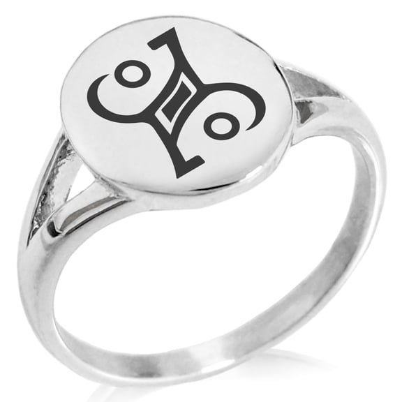 Stainless Steel Enchanting Magic Rune Minimalist Oval Top Polished Statement Signet Ring