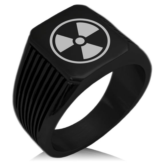 Stainless Steel Encircled Radioactive Needle Stripe Pattern Biker Style Polished Ring