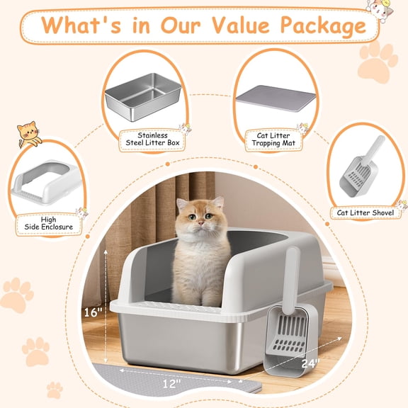 Stainless Steel Enclosed Cat Litter Box 1 Pack-L Extra Large For Multiple Cats
