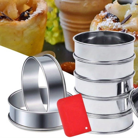 Stainless Steel English Muffin Rings 8-Pack, 4-Inch Circle Egg Ring Set for Pancakes, Crumpets, Brioche and Tart Baking Molds