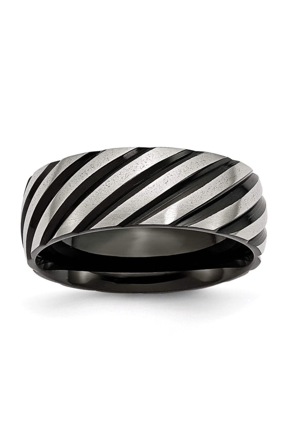 Stainless Steel Engravable 8mm Black Plated Swirl Brushed and Polished Band Ring Size 7 Jewelry Gifts for Women