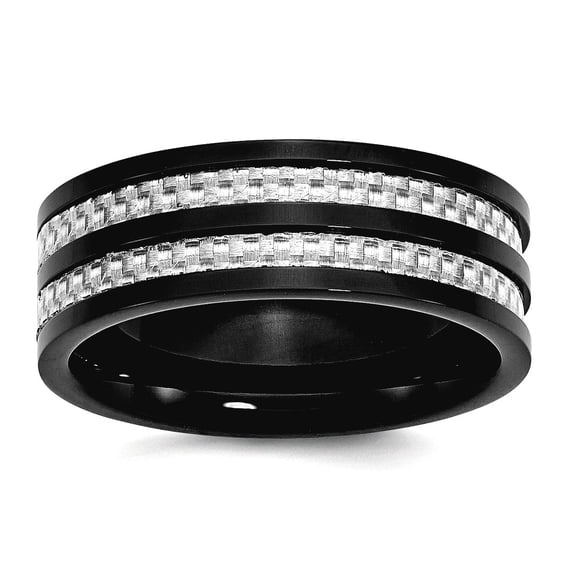 Stainless Steel 8mm Black Plated With Grey Carbon Fiber Inlay Polished Band Ring Size 13.5 Ring for Women and Men