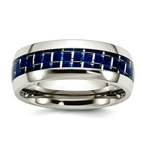 Stainless Steel Blue Carbon Fiber Inlay Polished Band Ring Size 6.5 8mm Wide <mm Thick Ring for Women and Men