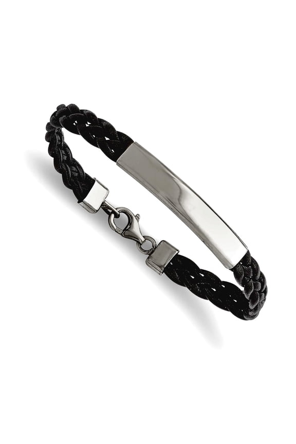 Stainless Steel Engravable Fancy Lobster Closure Polished Leather ID Bracelet 8 Inch Measures 6mm Wide Jewelry for Women
