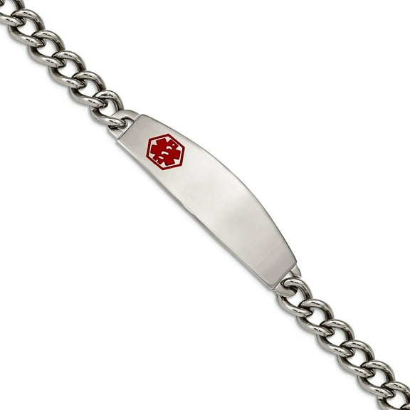 Stainless Steel Fancy Lobster Closure Polished With Red Enamel Medical Bracelet 8.5 Inch Link Bracelet for Women
