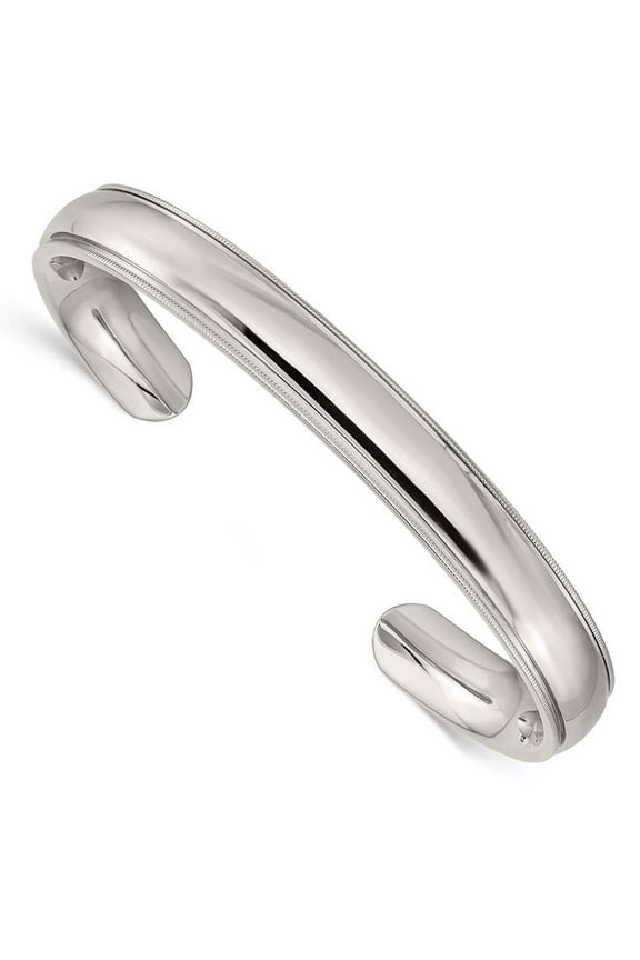 Stainless Steel Engravable Polished and Grooved Cuff Stackable Bangle Bracelet Measures 9mm Wide Jewelry for Women