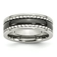 thumbnail image 1 of 8mm Stainless Steel Polished With Sawtooth Accent and Black Ceramic Center Band Ring Size 9 -  Jewelry Gift for Mom, 1 of 6