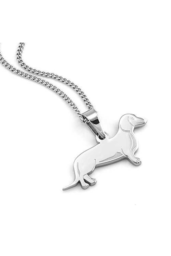 Stainless Steel Engraved Dachshund Pendant Necklace - "Short on Legs, Long on Fun" Dog Lover Gift